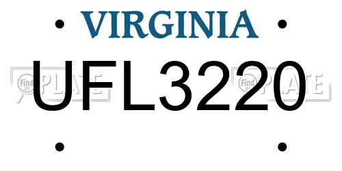 UFL3220 Virginia License Plate