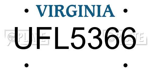 UFL5366 Virginia License Plate