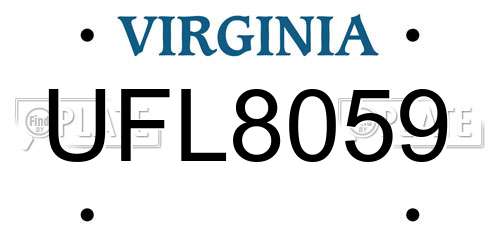 UFL8059 Virginia License Plate