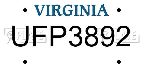 UFP3892 Virginia License Plate