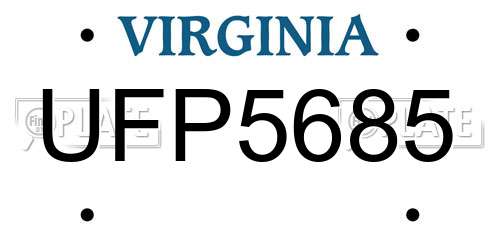 UFP5685 Virginia License Plate