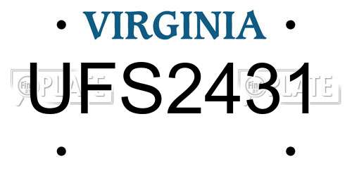 UFS2431 Virginia License Plate