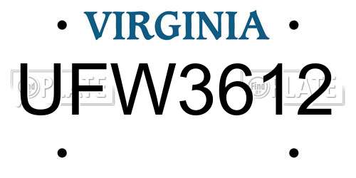 UFW3612 Virginia License Plate