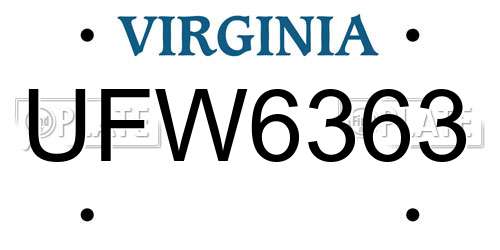 UFW6363 Virginia License Plate