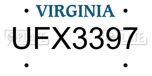 UFX3397 Virginia License Plate
