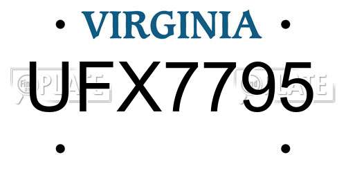 UFX7795 Virginia License Plate