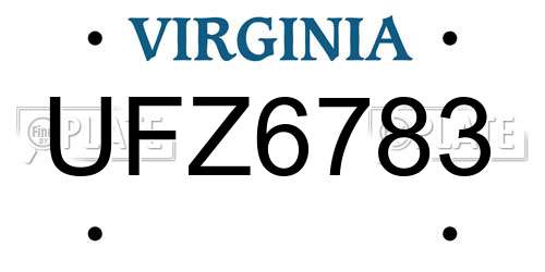 UFZ6783 Virginia License Plate