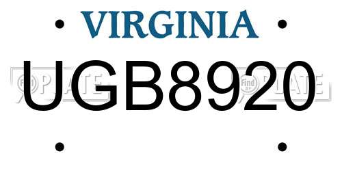 UGB8920 Virginia License Plate