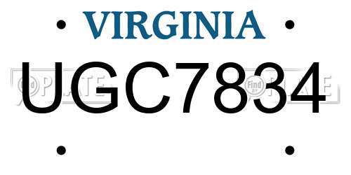UGC7834 Virginia License Plate