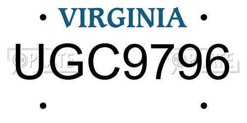 UGC9796 Virginia License Plate