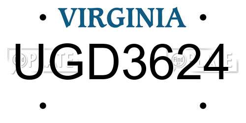 UGD3624 Virginia License Plate