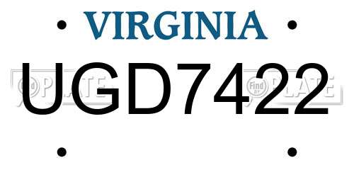 UGD7422 Virginia License Plate