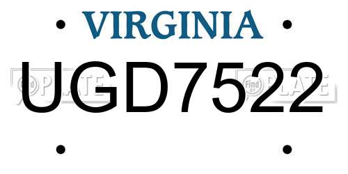 UGD7522 Virginia License Plate