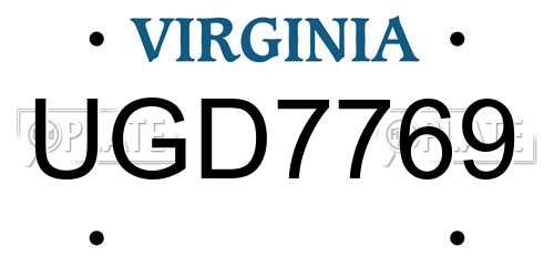 UGD7769 Virginia License Plate