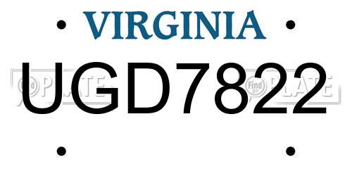 UGD7822 Virginia License Plate