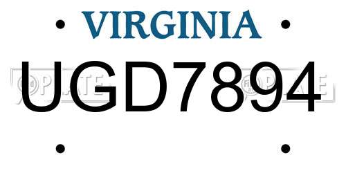 UGD7894 Virginia License Plate