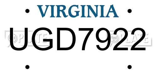 UGD7922 Virginia License Plate