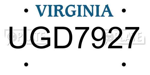 UGD7927 Virginia License Plate