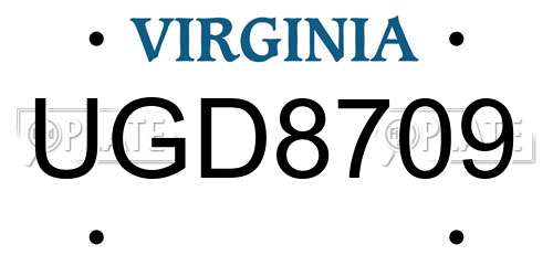 UGD8709 Virginia License Plate