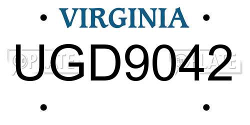 UGD9042 Virginia License Plate