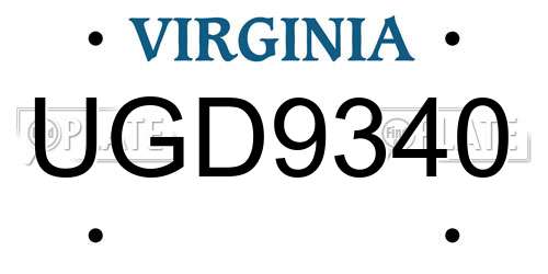 UGD9340 Virginia License Plate