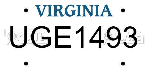 UGE1493 Virginia License Plate