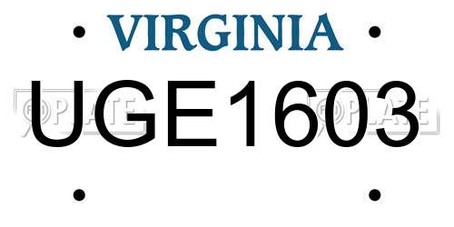 UGE1603 Virginia License Plate