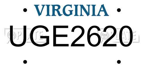 UGE2620 Virginia License Plate