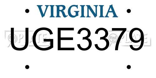 UGE3379 Virginia License Plate