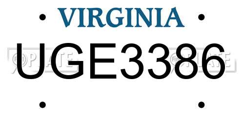 UGE3386 Virginia License Plate