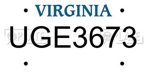 UGE3673 Virginia License Plate
