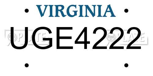UGE4222 Virginia License Plate