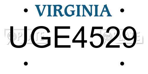 UGE4529 Virginia License Plate