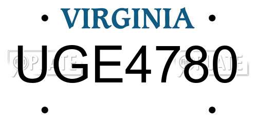 UGE4780 Virginia License Plate