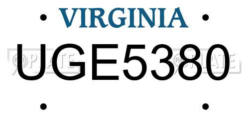 UGE5380 Virginia License Plate