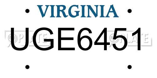 UGE6451 Virginia License Plate