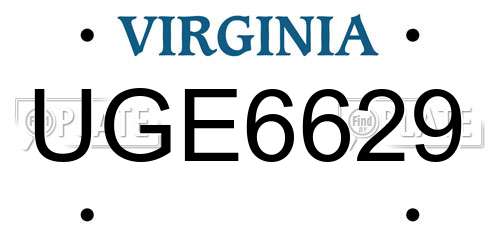 UGE6629 Virginia License Plate