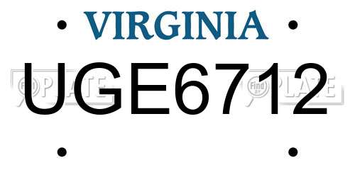 UGE6712 Virginia License Plate