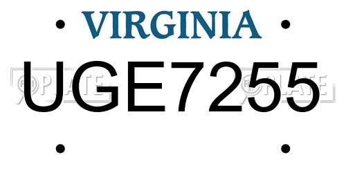 UGE7255 Virginia License Plate