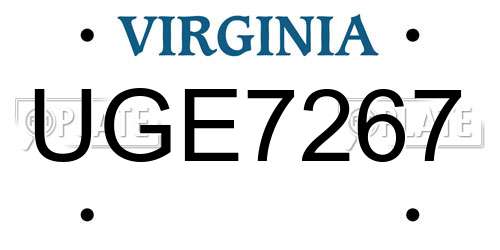UGE7267 Virginia License Plate