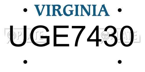 UGE7430 Virginia License Plate