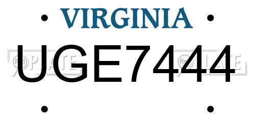 UGE7444 Virginia License Plate