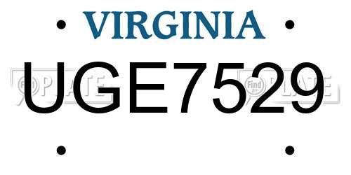 UGE7529 Virginia License Plate