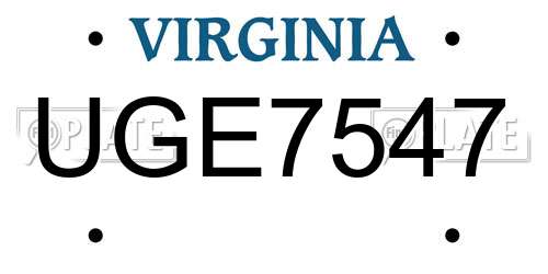 UGE7547 Virginia License Plate