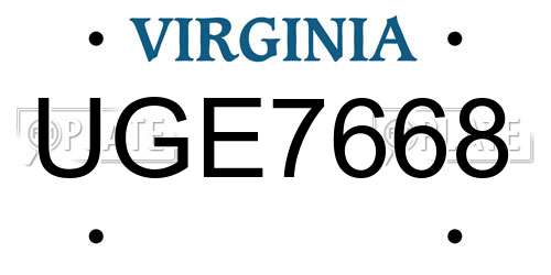 UGE7668 Virginia License Plate