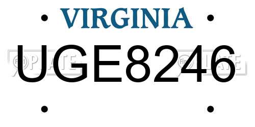 UGE8246 Virginia License Plate