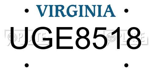 UGE8518 Virginia License Plate
