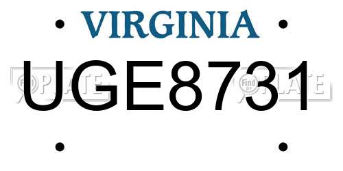 UGE8731 Virginia License Plate