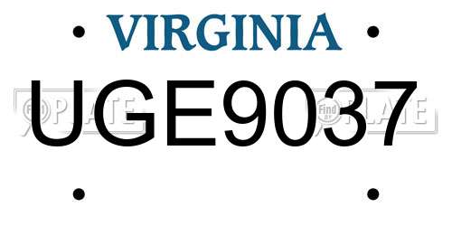 UGE9037 Virginia License Plate