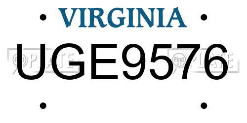UGE9576 Virginia License Plate